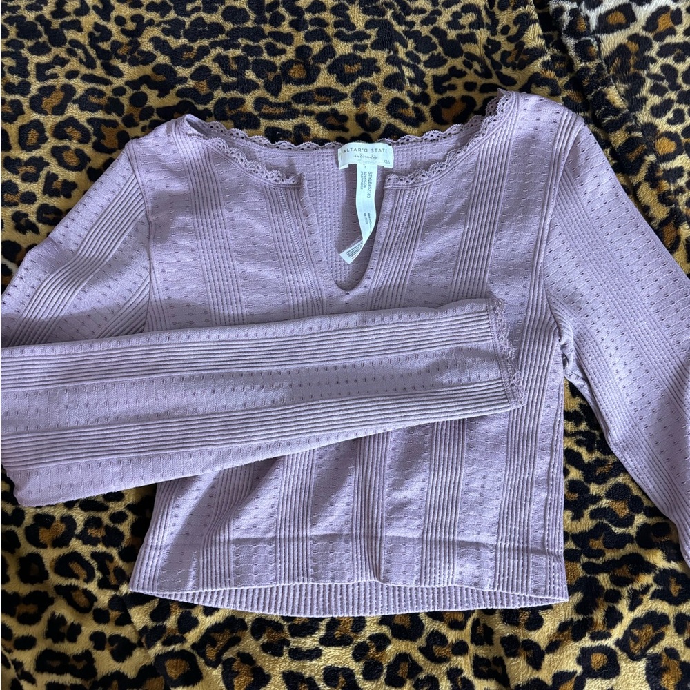 Altar'd State Mauve Lace Trim Top